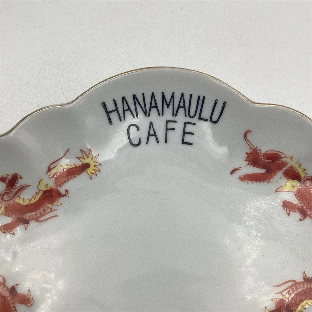 Hanamaulu Cafe Dragon‎ Ashtray Dish Scalloped Clover Gold Trim